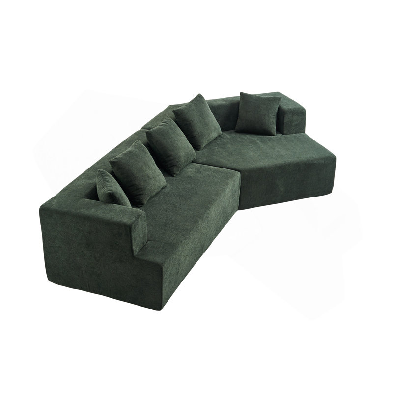 Felip 29.5" Curved Chenille Upholstered Boneless Sectional Sofa with Deep Seat, Green  Polyester