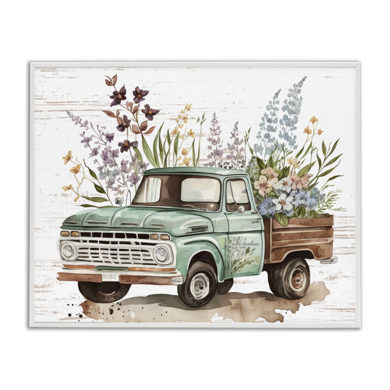 Art floral de giclée encadrée par camion Herb Floral, Estampe numérique encadrée blanc bord de mer, H 24 po x l 30 po