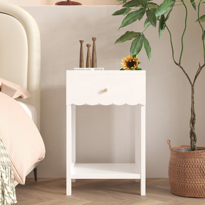 Table de chevet moderne avec tiroir et tablette ouverte, table de chevet festonnée pour la chambre à coucher, table d'appoint minimaliste mignonne pour la chambre