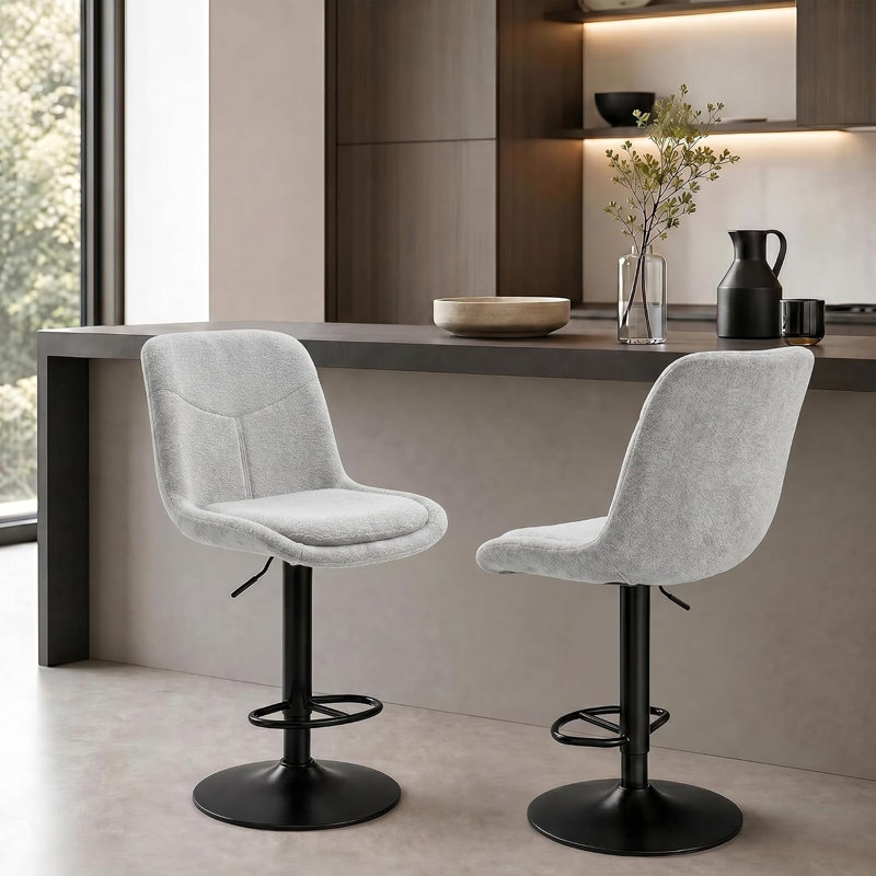 Tabouret de bar avec dossier ergonomique, chaise de bar pour comptoir de cuisine, Gray
