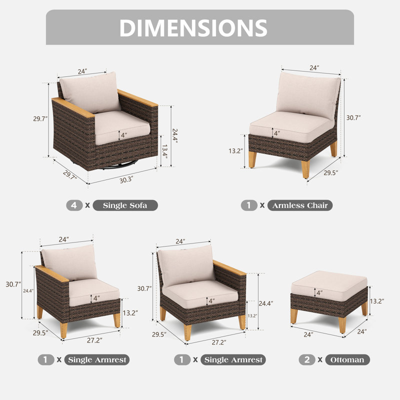 Ensemble de conversation d'extérieur en osier avec chaises pivotantes Argyri, Non