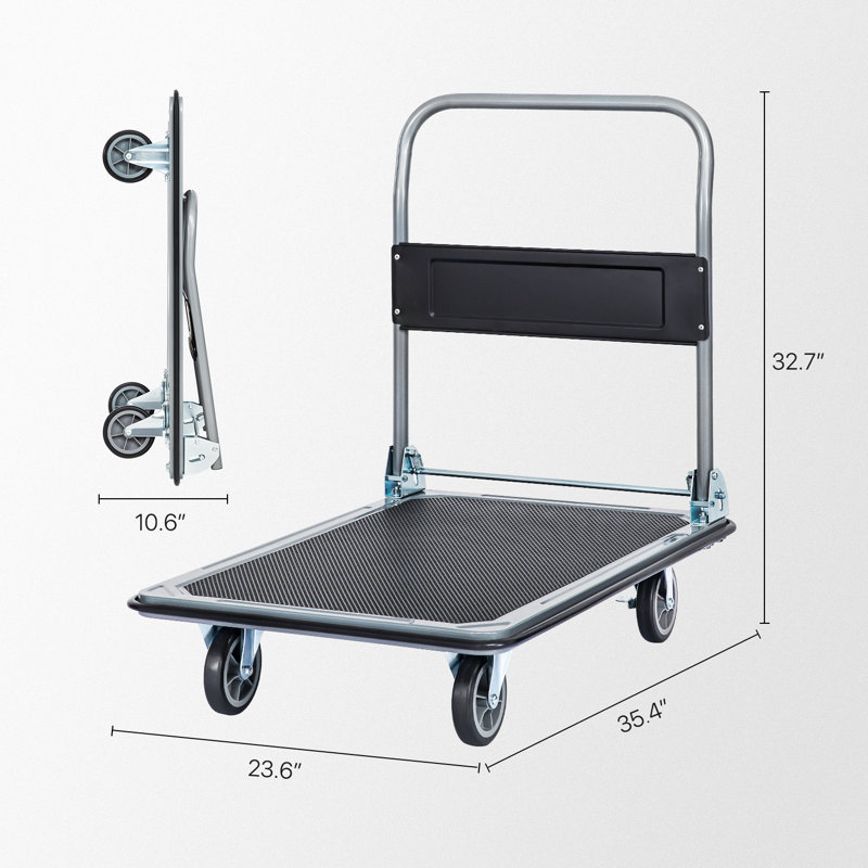 Foldable Platform Truck Push Dolly, Heavy Duty Rolling Cart with 360 Degree Swivel Wheels, 32.7" H x 35.4" W x 23.6" D