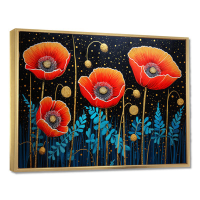 Quatre coquelicots seuls dans la nuit - salon d'art mural coquelicots