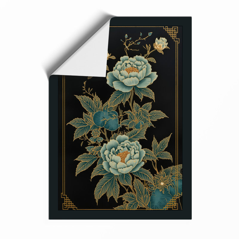 Peonies and Gold Botanical - Framed Print, A3 - 42.0 x 29.7 cm, Unframed