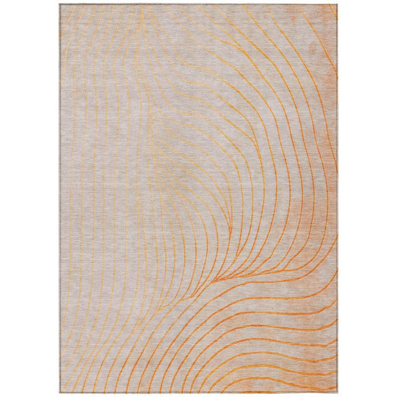 Machine Washable Indoor/Outdoor Xhevrie Orange Rug, Rectangle 8' x 10'