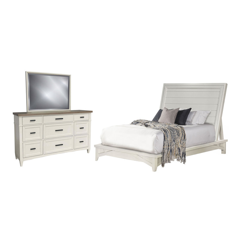 Commode avec miroir et commode Stapleton, Ensemble de 3 pièces : lit, commode, miroir, Grand lit