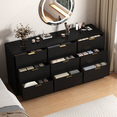 Commode 9 tiroirs, commode de rangement en bois pour chambre à coucher
