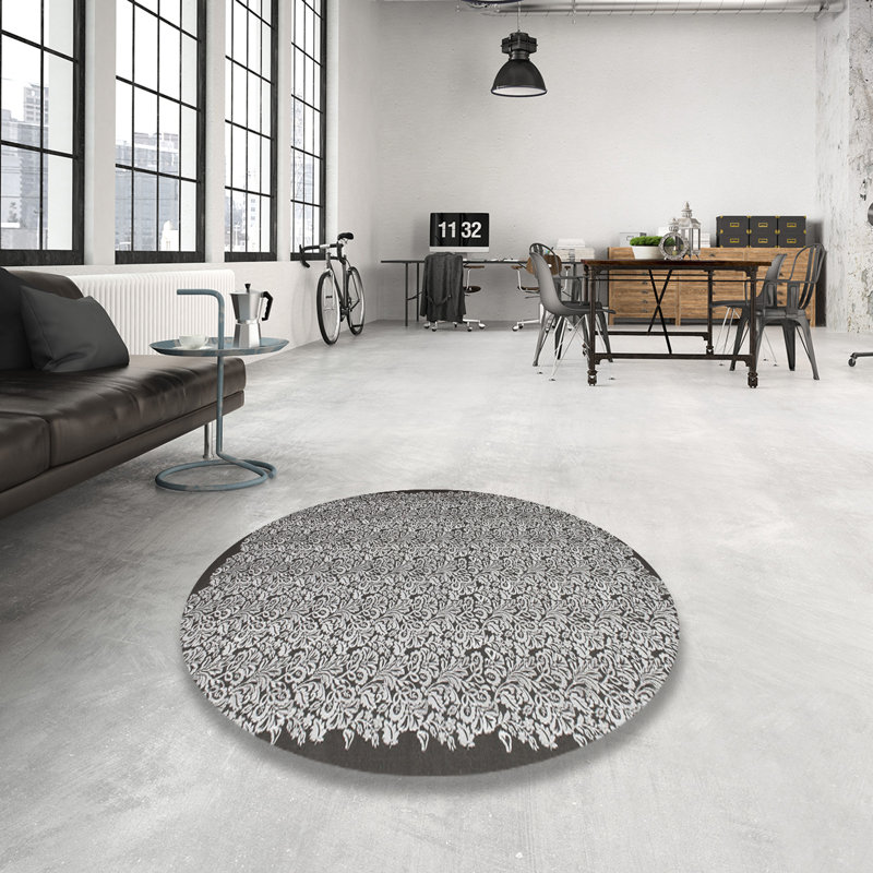 Tapis gris/zone noire contemporaine, Rond 8 pi