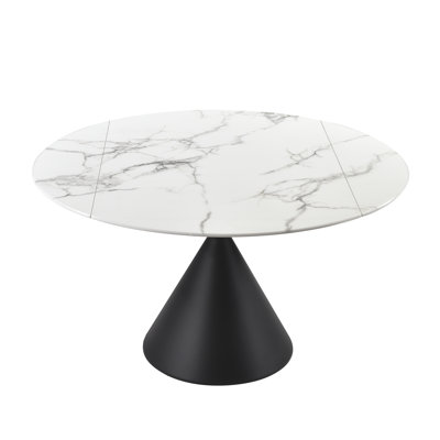 Buckingham Modern Extendable Round Dining Table With White Sintered Stone Table Top - Seats Up To 4