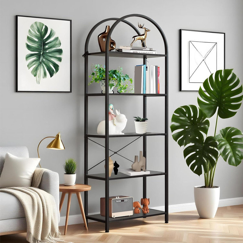 60cm W Metal Standard Bookcase, Black, (5 Shelves) 180cm H x 60cm W x 30cm D