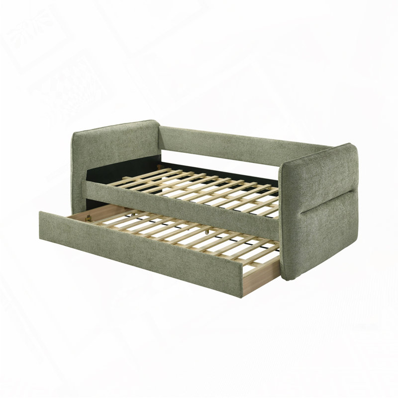 Upholstery Daybed with Pull Out Trundle, Light Green