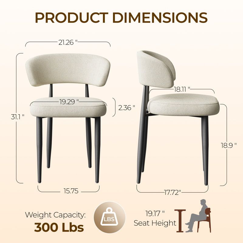 Chenille, ensemble de 4 chaises de salle à manger avec pieds en métal, beige, Beige