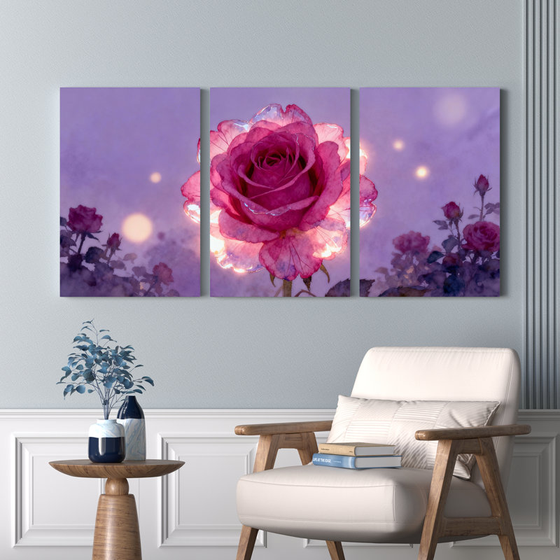 «Mauve rose», reproduction d'art sur toile tendue sur toile (ensemble de 3), H 30 po x l 60 po