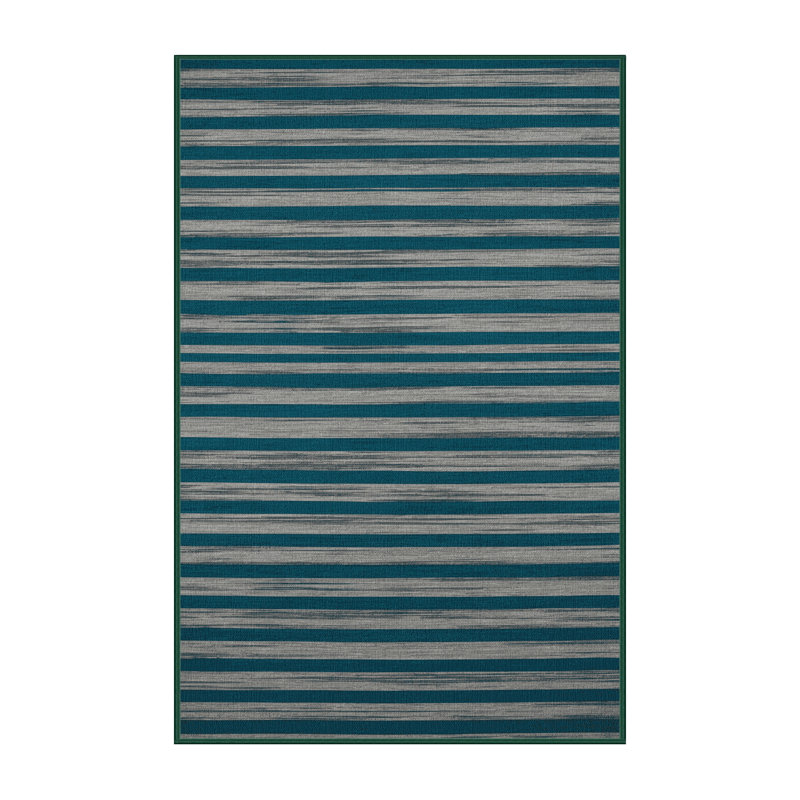 Tapis vert à rayures horizontales lavable à la machine, Rectangle de 5 pi x 8 pi
