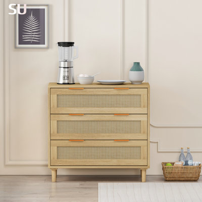 Armoire de rangement à 3 tiroirs en rotin au design naturel, idéale pour la chambre à coucher, le salon et les couloirs