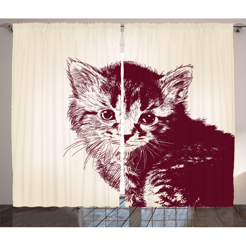 Cat Semi-Sheer Rod Pocket Curtain Panels, 54" x 90"