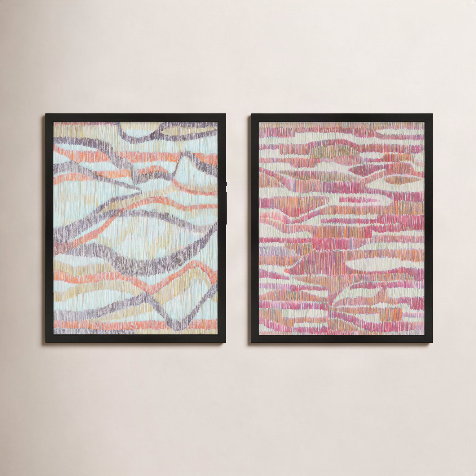 Rhythm and Ripples 2-Piece Painting Set, 25" H x 20" W x 1.25" D, Black Framed