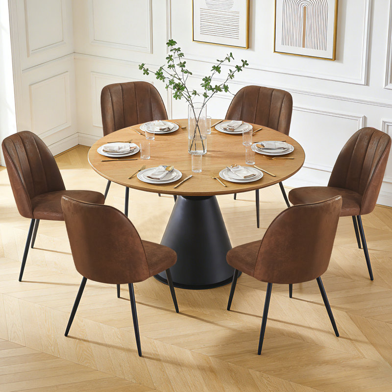 Velvet/Suede Upholstered Dining Chairs with Channel-Tufted Backrest and Metal Legs, Suede Brown, 4