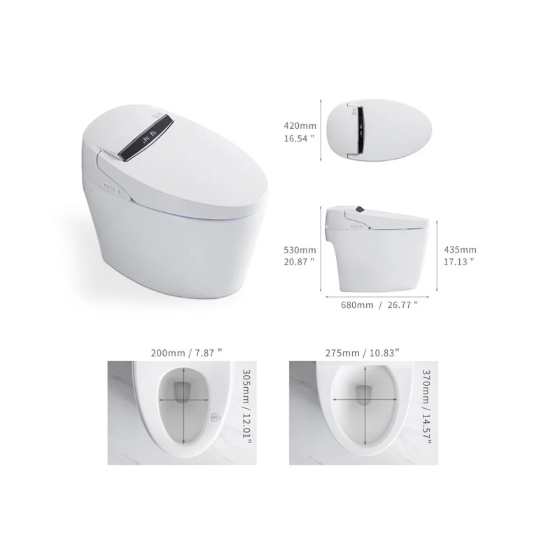 White Elongated One-Piece Smart Toilet with Heated Seat