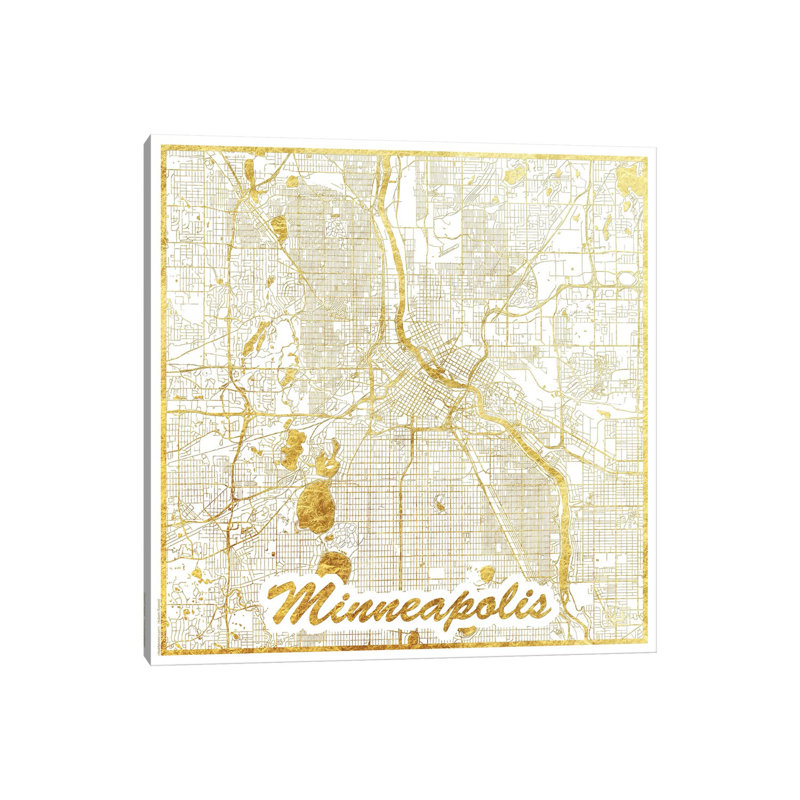Minneapolis Gold Leaf Urban Blueprint Map by Hubert Roguski - Wrapped Canvas Print, 66.04 cm H x 66.04 cm W x 3.175 cm D