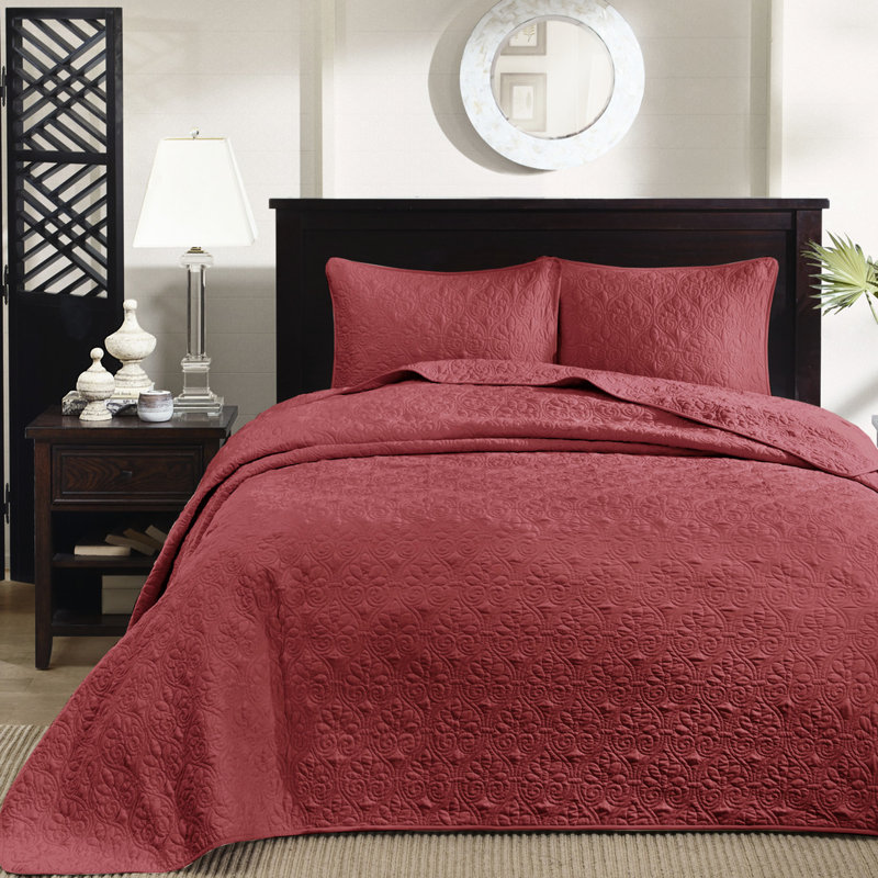 Ensemble de couvre-lit réversible grand rouge - rembourrage en coton prélavé de style matelassé pour un confort surdimensionné pour un ajustement parfait et 2 taies décoratives lavables