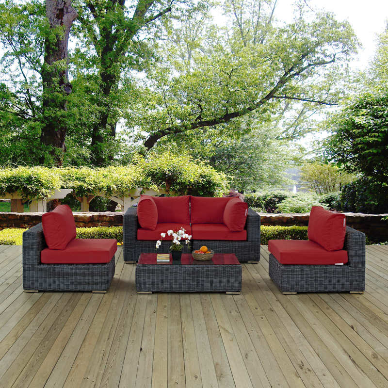 Ensemble modulaire de patio d'extérieur 5 pièces Invite, Toile Sunbrella® rouge Jockey
