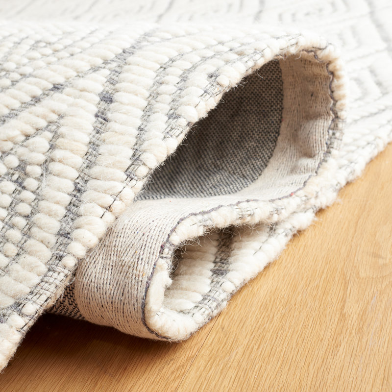 Tapis géométrique en laine et en coton tissé à la main avec latex Marbella, Rond 6 pi