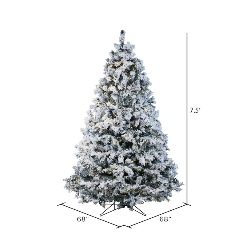 Flocked Alaskan 7.5' White Artificial Christmas Tree with 900 LED White Lights with Stand