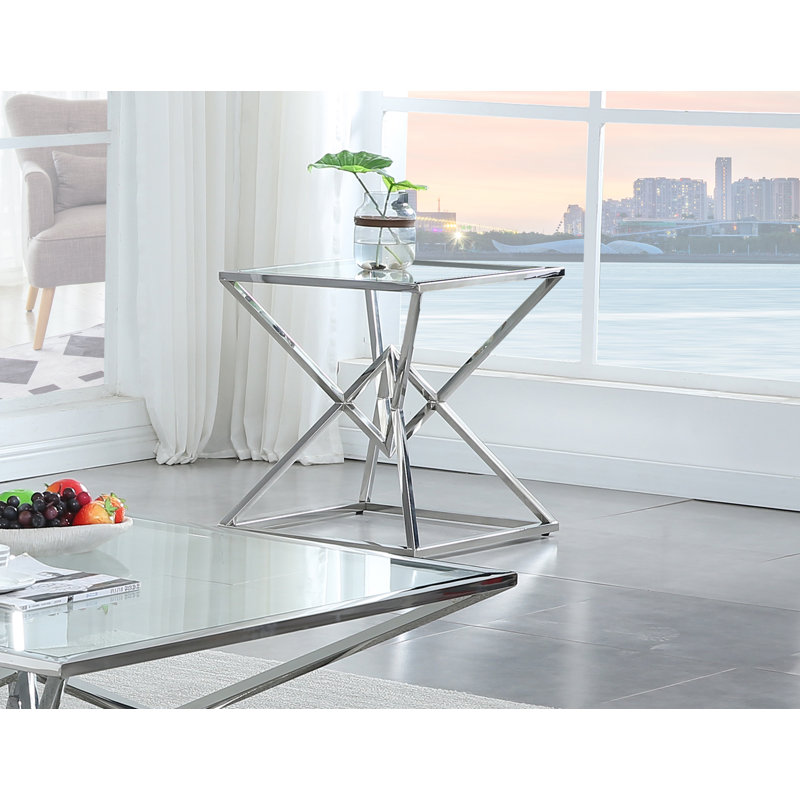  Duguay 22" Glass Top End Table, Silver