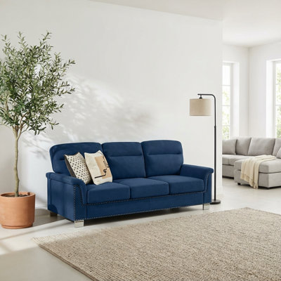 Contemporary Three-Seater Snowfleece Fabric Sofa