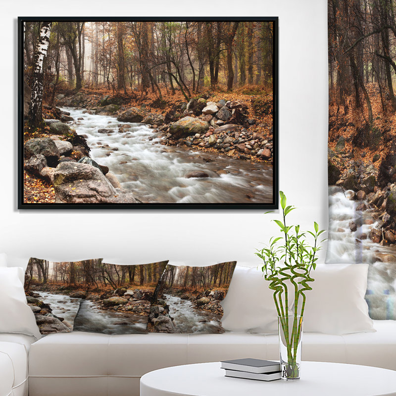 Paysage "Stream in Autumn Forest", reproduction de photo sur toile tendue encadrée, H 30 po x l 40 po x P 1,5 po