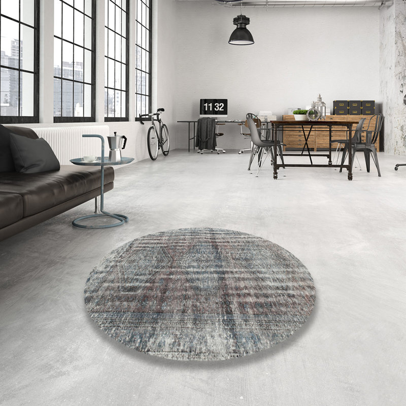 Tapis gris Southwestern, Rond 7 pi