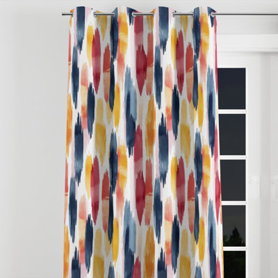 Coastal Curtains for bedroom - Beach Black And Red Drift Ikat Velvet Grommet Curtain - 1 Panel