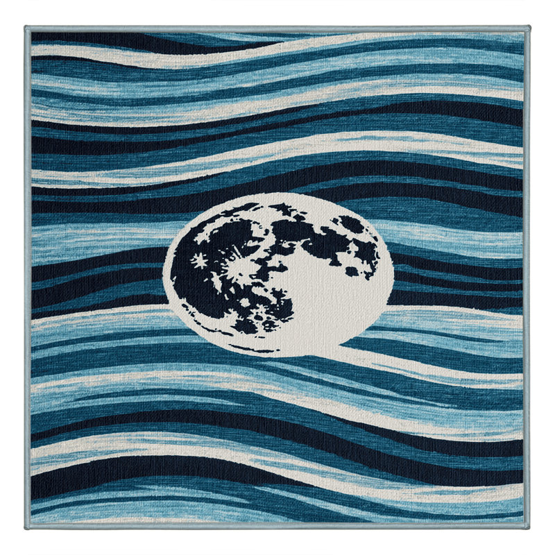  Washable Moon Over Water Hawaiian Area Rug, Carré 7 pi