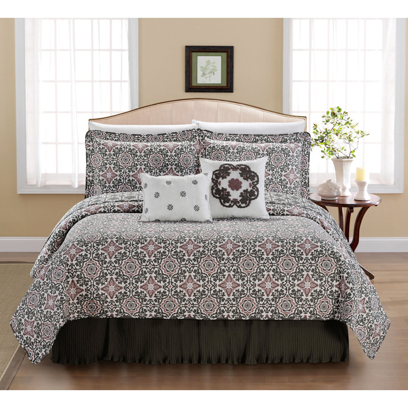 Ensemble de courtepointe en microfibre 6 pièces avec jupe de lit Coventry, Couvre-lit pour grand lit + 5 pièces supplémenta