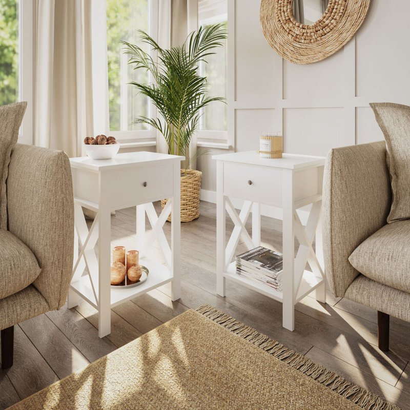Steigerwald Solid Wood Side Table Set, White