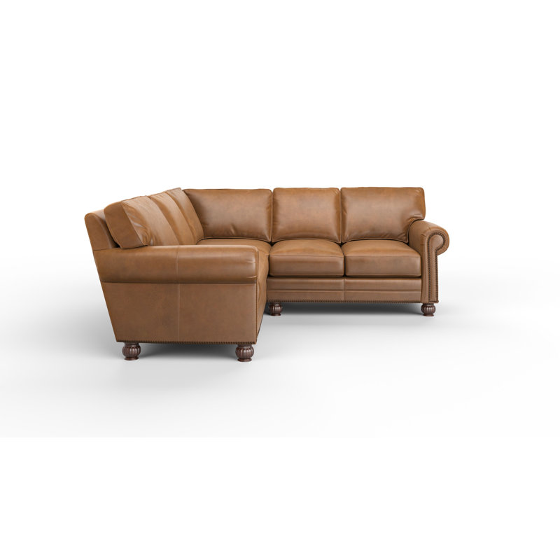 Upholstered L-Shaped Sectional Symmetrical, Steeplechase Saddle  Genuine Leather