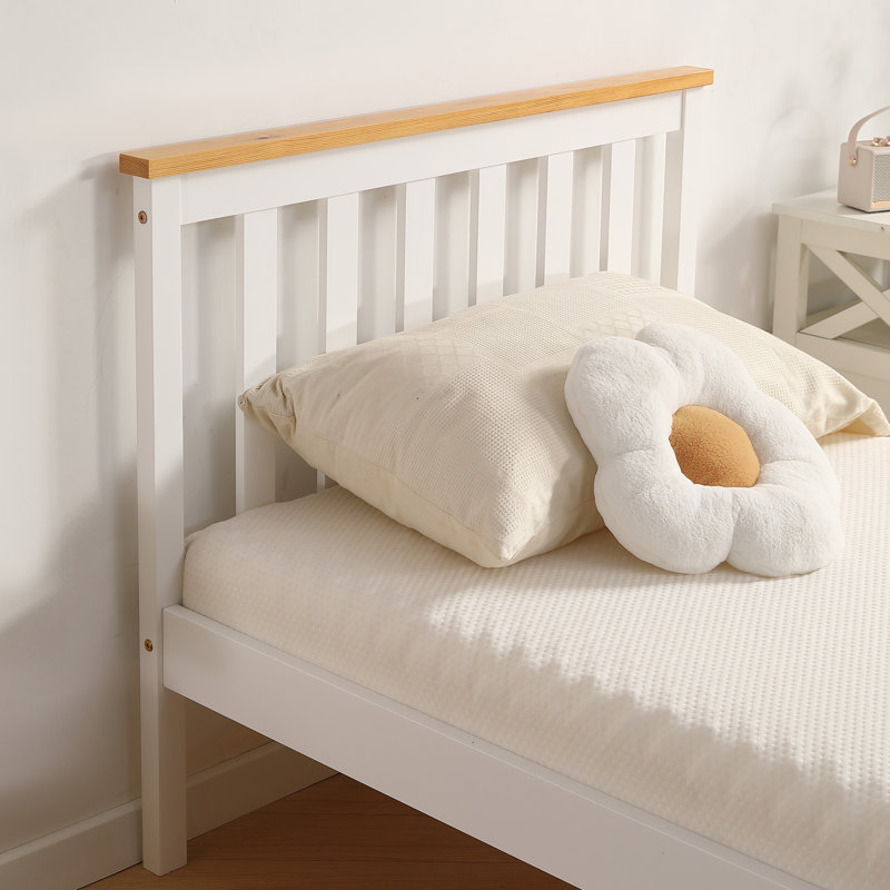 Shane Solid Wood Bed, Single (3'), White/Caramel