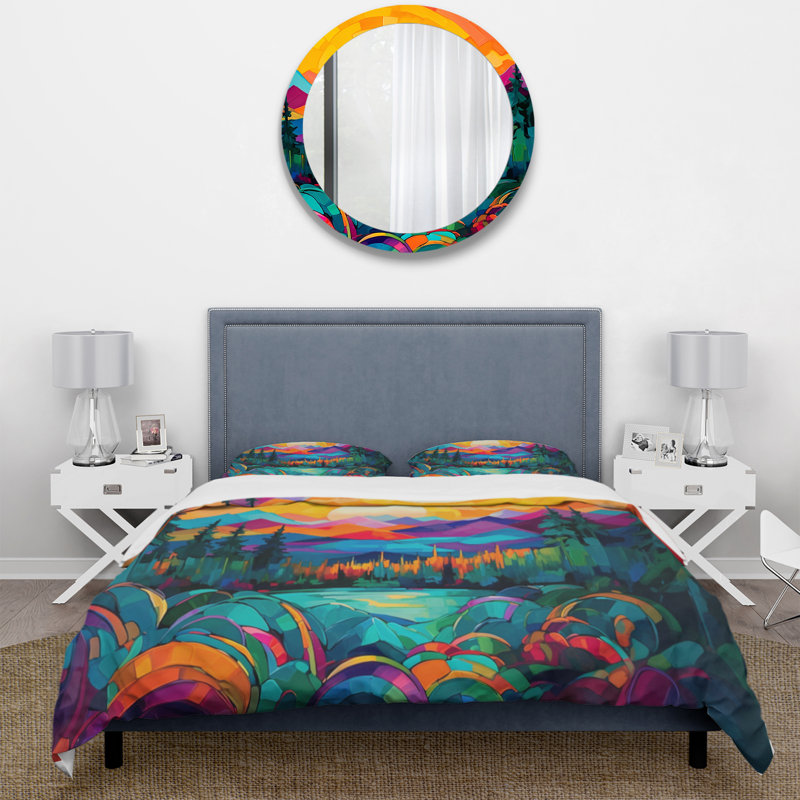 Ensemble de housse de couette en microfibre / polyester Vibrant Sunset Shining Over Mountains II Bedding