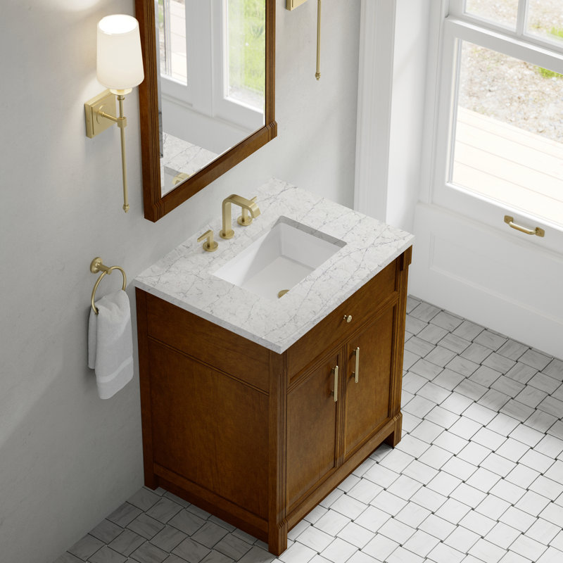 Bellshire 48" W Single Vanity, 30", Eternal Jasmine Pearl Silestone, Honey Oak