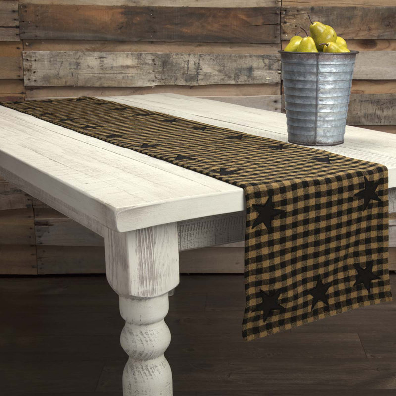 Deuxville Checkered 100% Cotton Table Runner, Black/Dark Tan, 72" L x 13" W