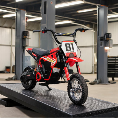 12-Inch Wheel Electric Ride-On Motorcycle for Kids Ages 8-12, 24V Battery-Powered, Deep Red, PP and Metal Frame