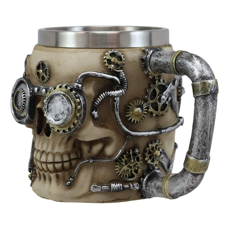 Grande tasse à café en métallo super cyborg steampunks et engins de crâne Leopold