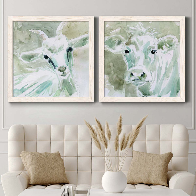 Bill E. Goat - ensemble de 2 peintures sur toile encadrées, H 27,5 po x l 55 po x P 1,5 po, Cadre blanc