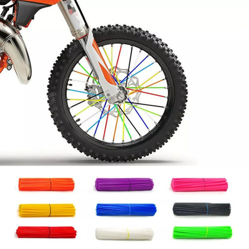 9 couleurs x 72 pièces de chaque ensemble de peaux de rayons de moto - housses d'autocollant de roue de vélo de terre (648 pièces au total)