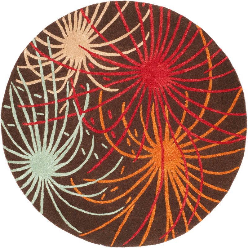 Tapis rouge / brun en laine / viscose touffeté à la main Candelo Soho, Rond 6 pi
