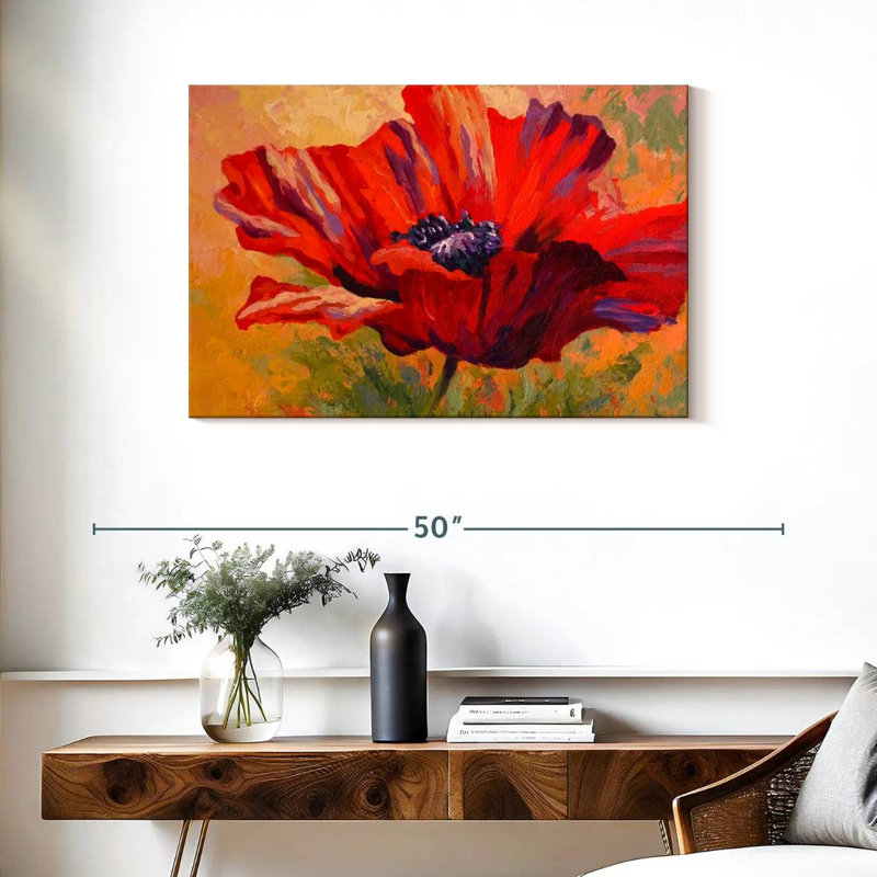 Délicat coquelicot rouge, H 24 po x l 36 po
