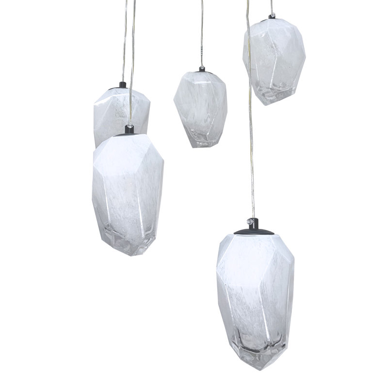 Lustre noir 24 lumières avec pendentifs en verre blanc, Noir mat