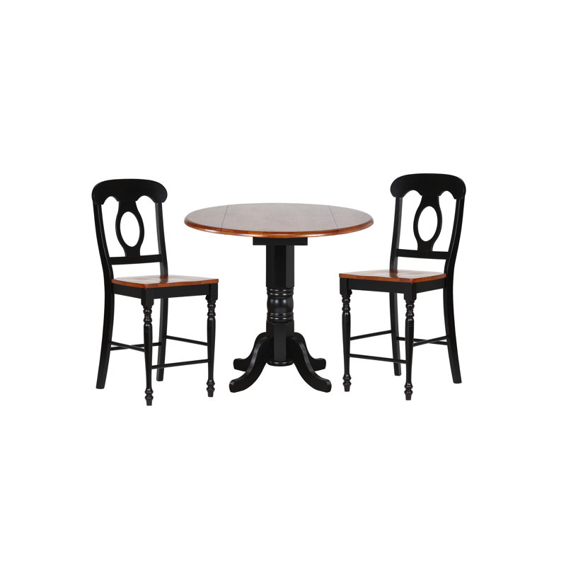 Ensemble de table de pub réglable 3 pièces Azizi, Noir antique / cerisier