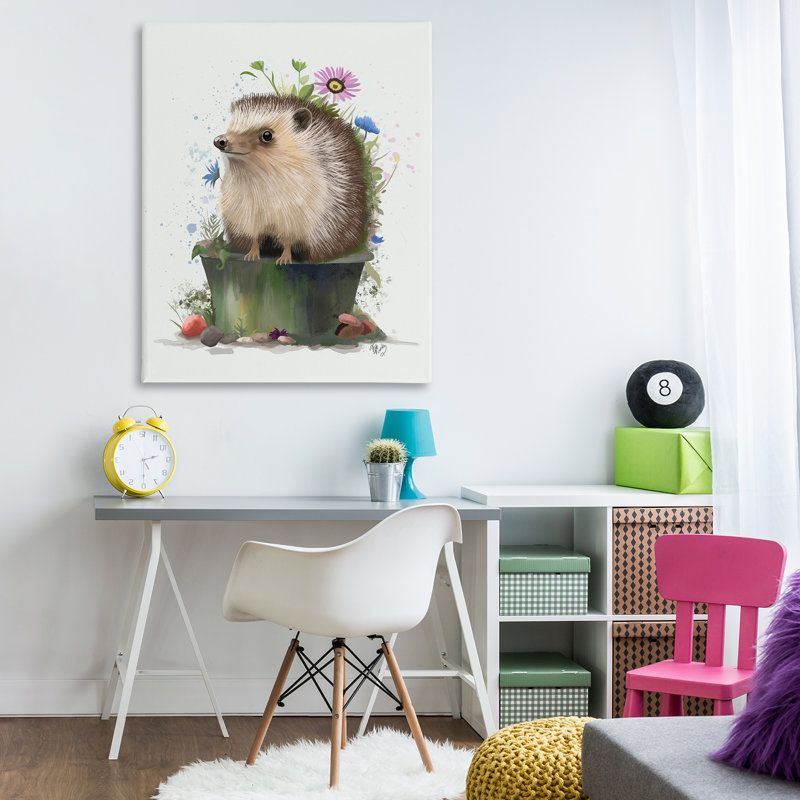 Art mural sur toile "Hérisson dans un pot de jardinage" par Fab Funky, H 20 po x l 16 po x P 1,5 po